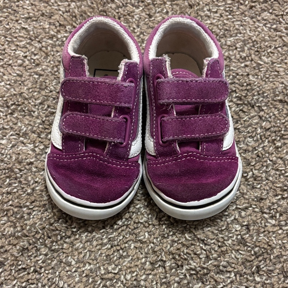 Vans Kids Purple and White Velcro Sneakers